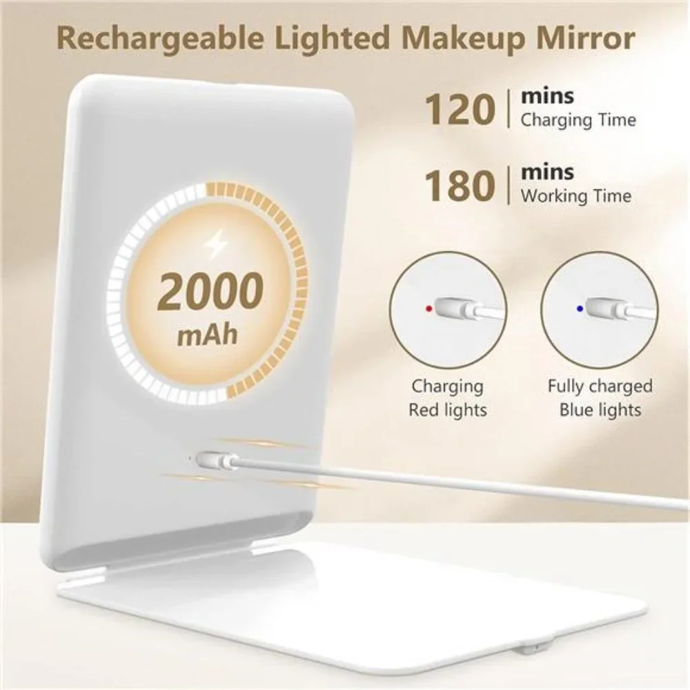 Rechargeable Travel Makeup Mirror with 10X Magnifying Mirror, Vanity Mirror